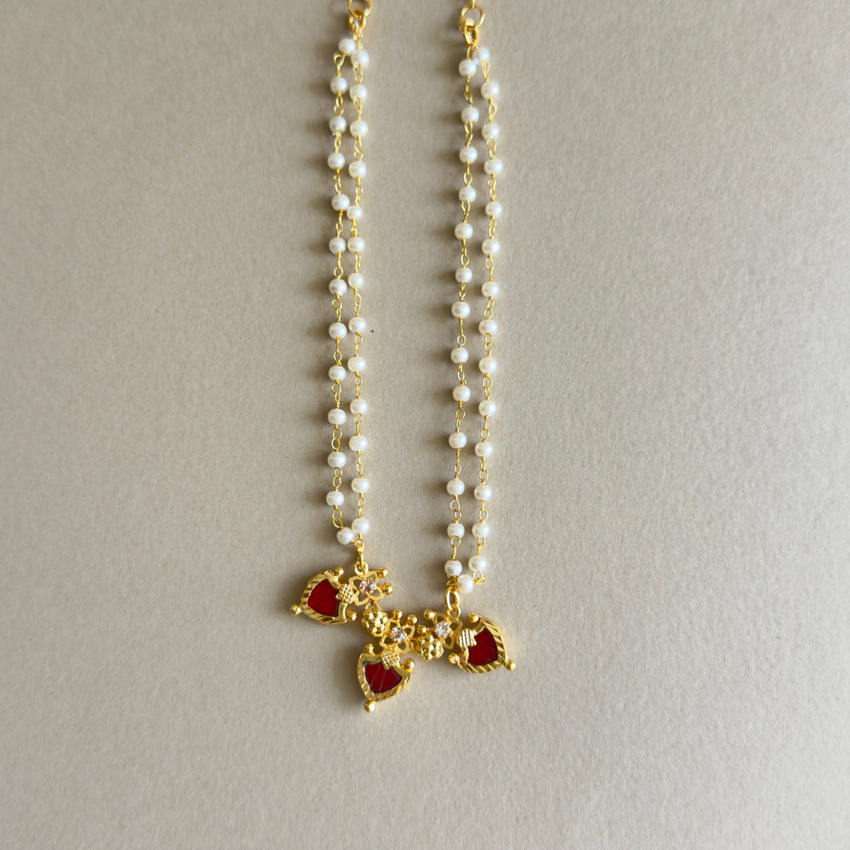 Red Palakka Pearl Double Layered Necklace