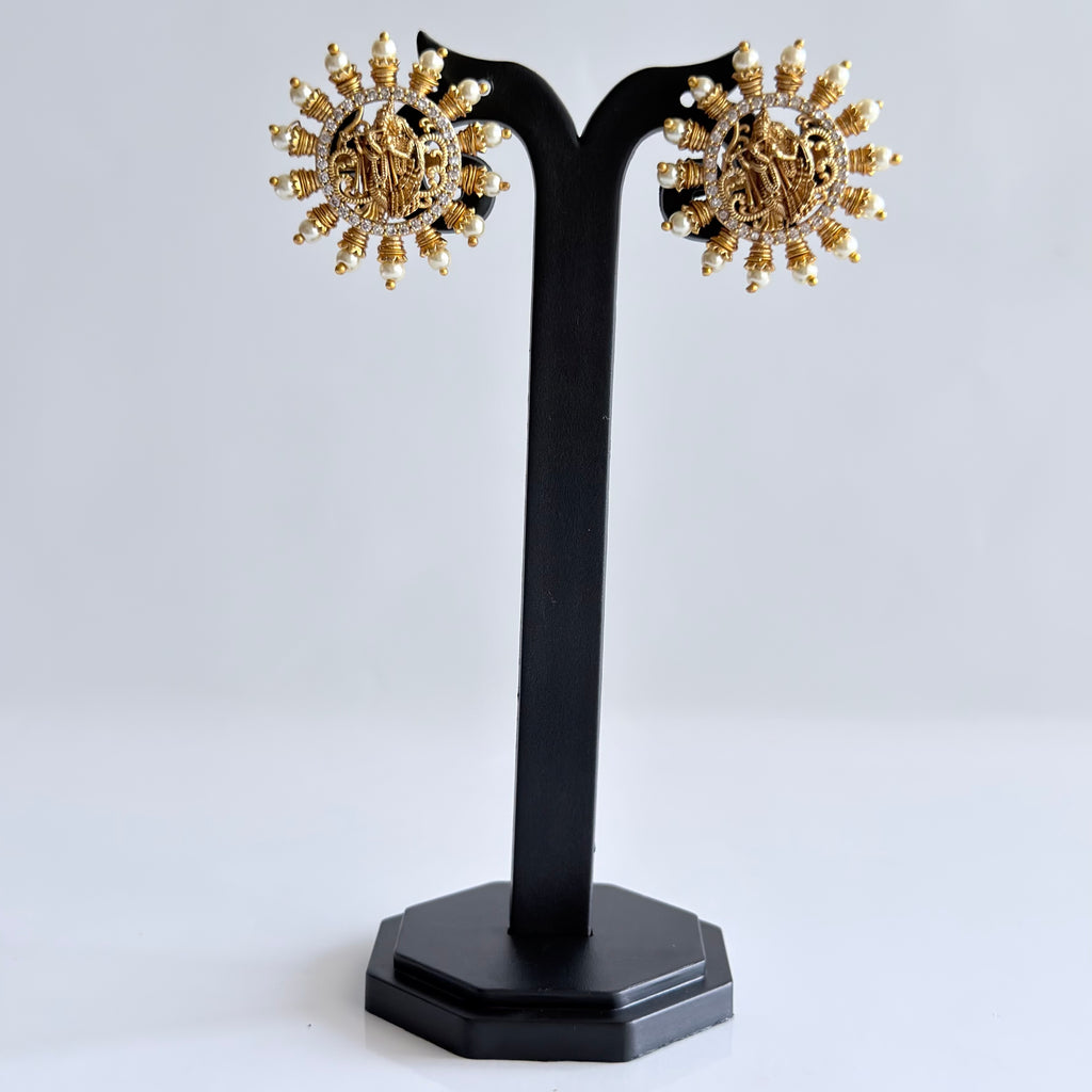 Radha Krishna Temple Stud Earrings