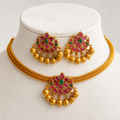 Ruby Emerald Chandbali Necklace Set with Earrings