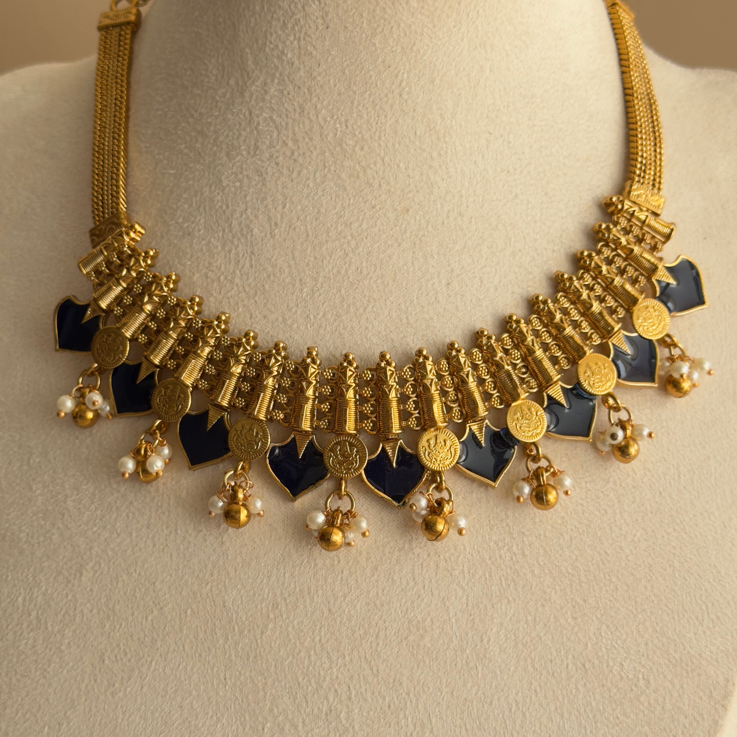 Navy Blue Palakka Coin Necklace
