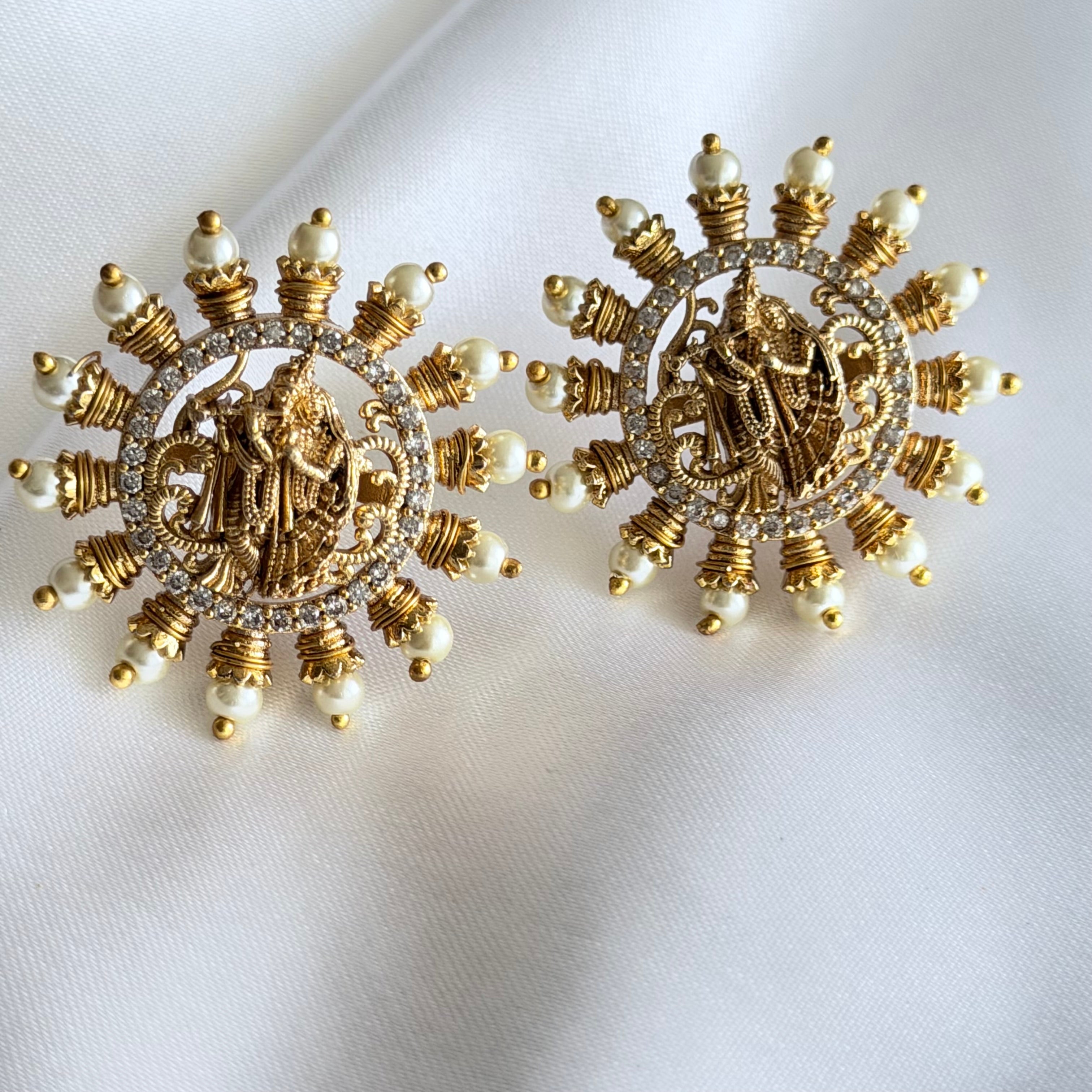 Radha Krishna Temple Stud Earrings