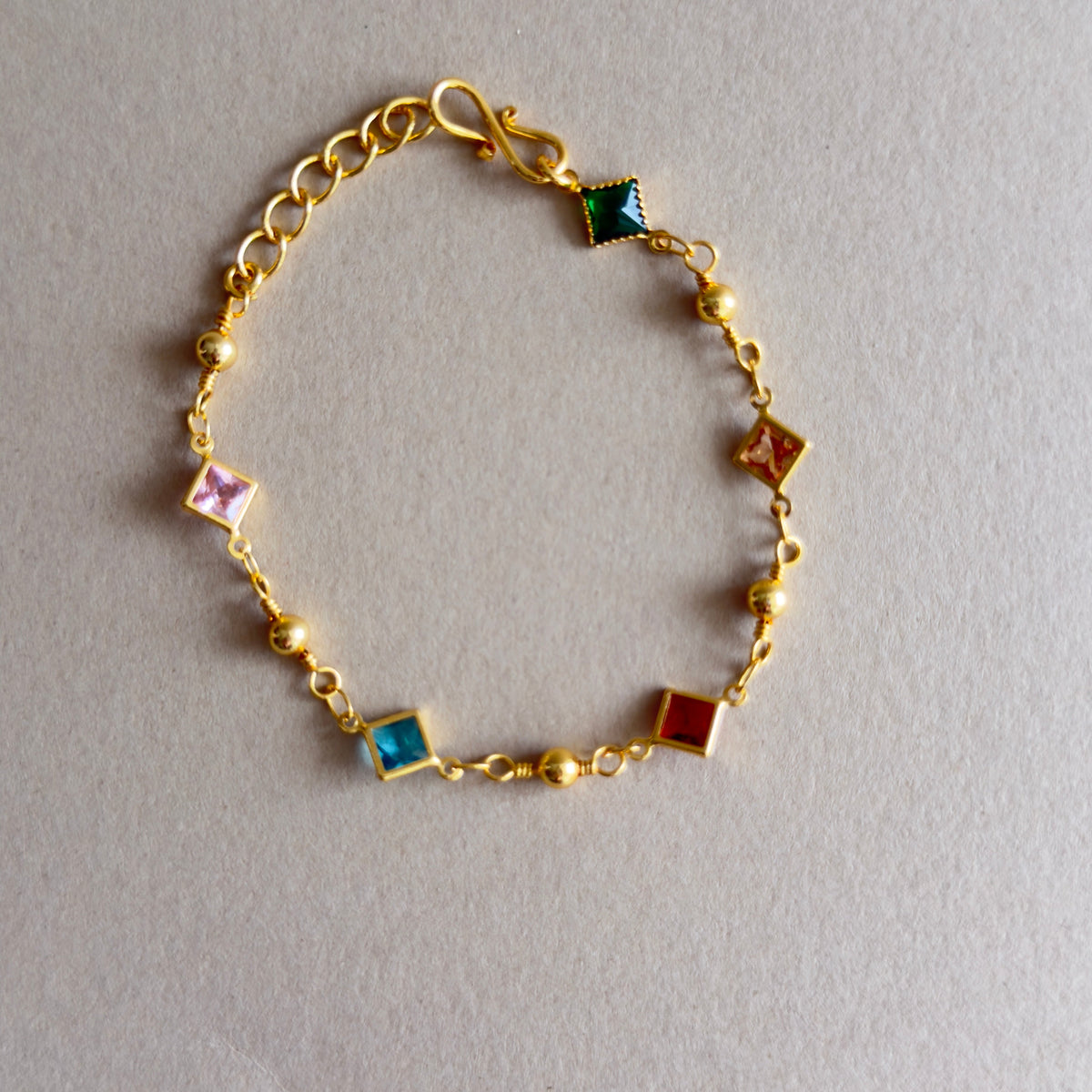 Multicolour Square Crystal Charm Bracelet