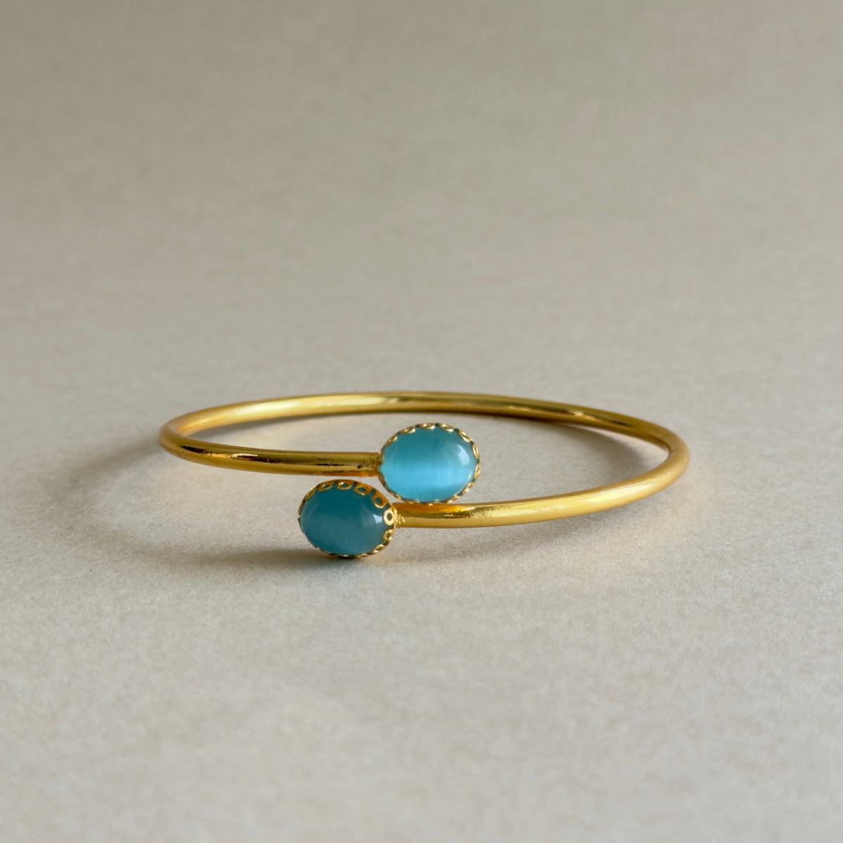 Teal Stone Gold Bypass Bangle