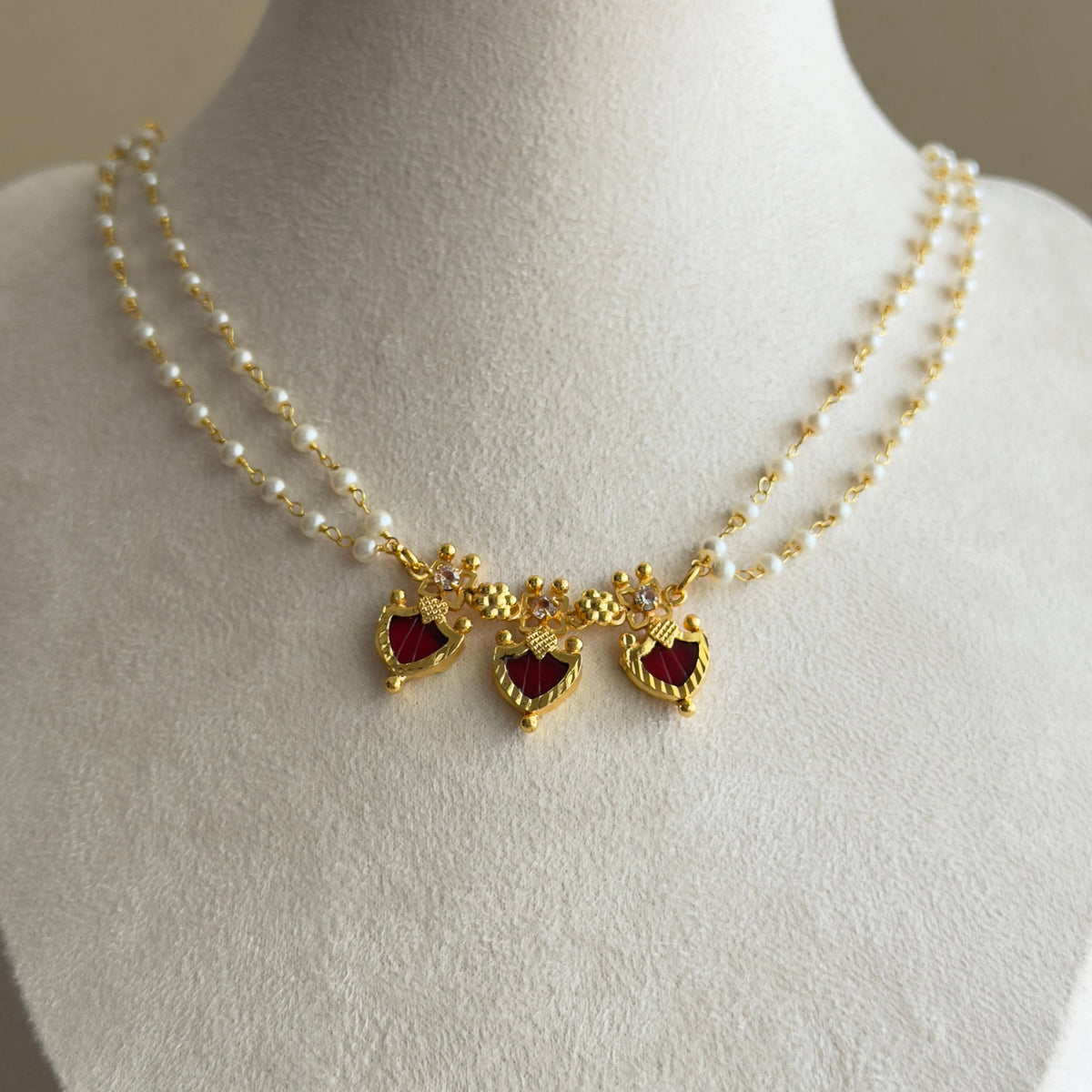 Red Palakka Pearl Double Layered Necklace