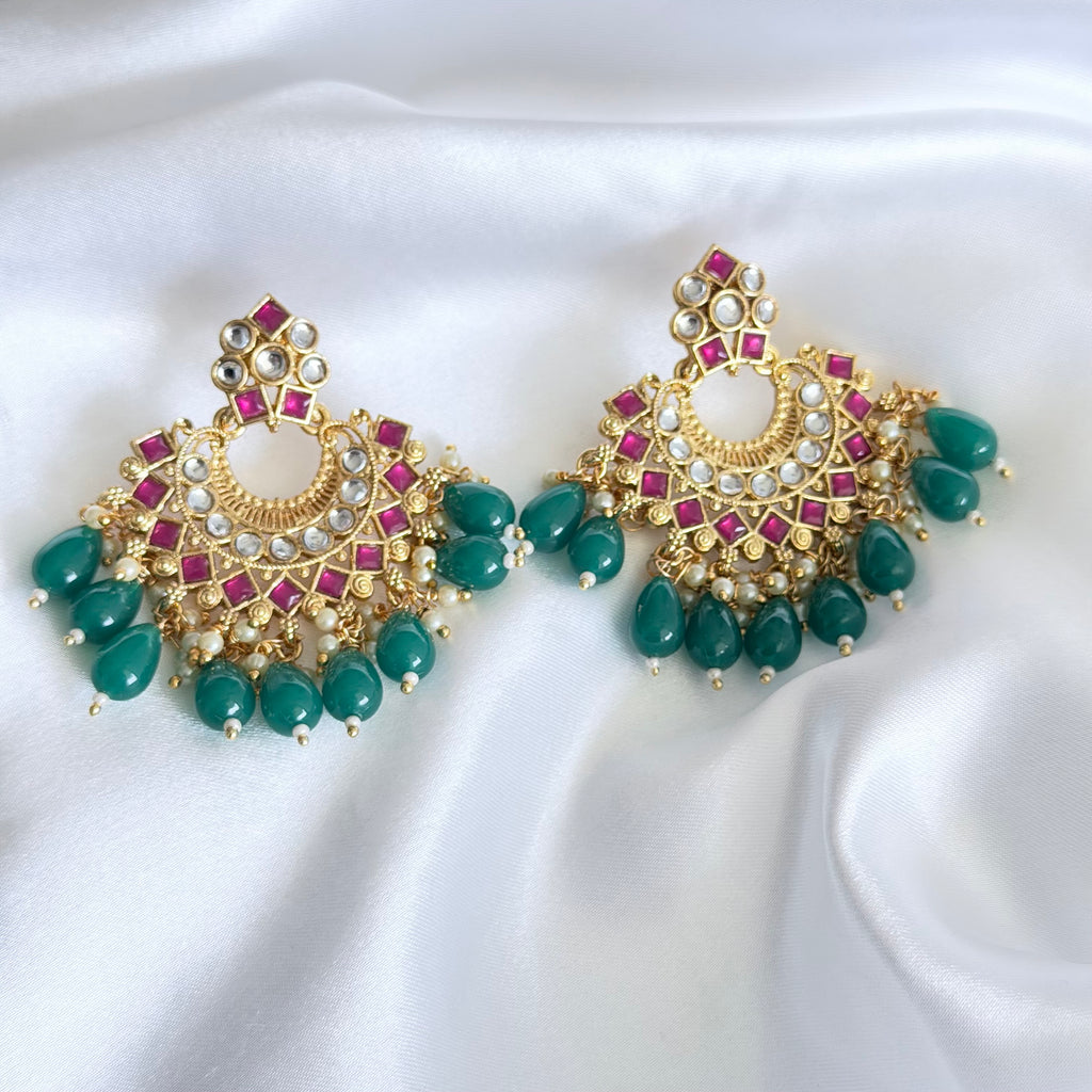 Ruby Green Chandbali Earrings