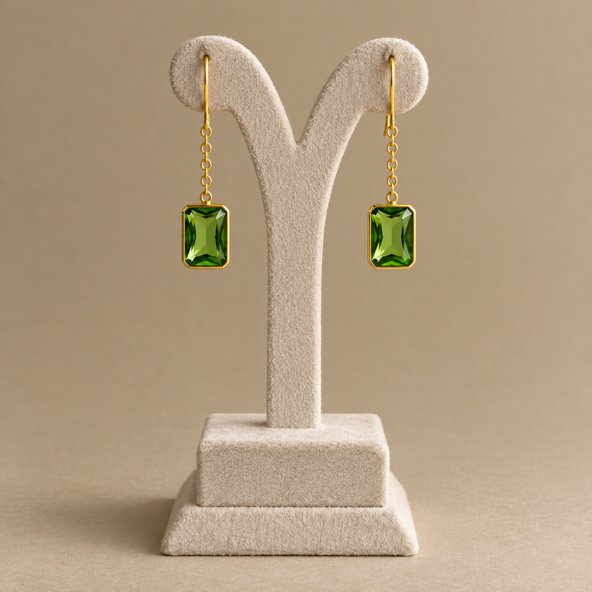 Peridot Emerald-Cut Chain Drop Earrings