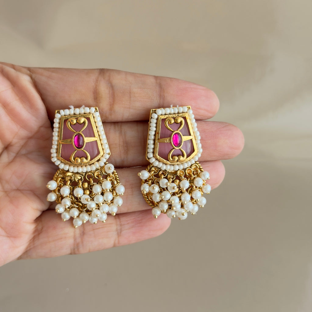 Pearl & Ruby Meenakari Necklace Set with Earrings