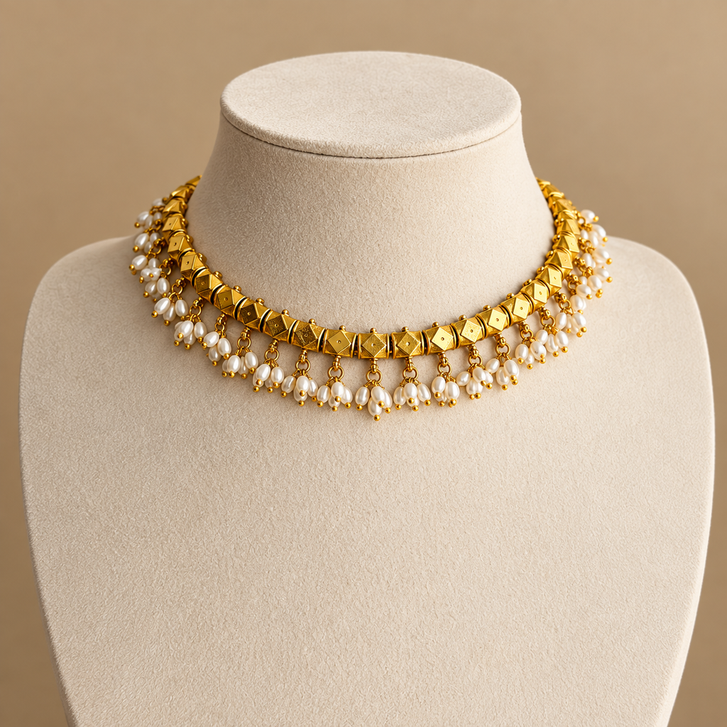 Gold-Tone Beaded Necklace and Earrings Set