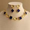 Navy Blue Geometric Enamel Necklace & Earrings Set