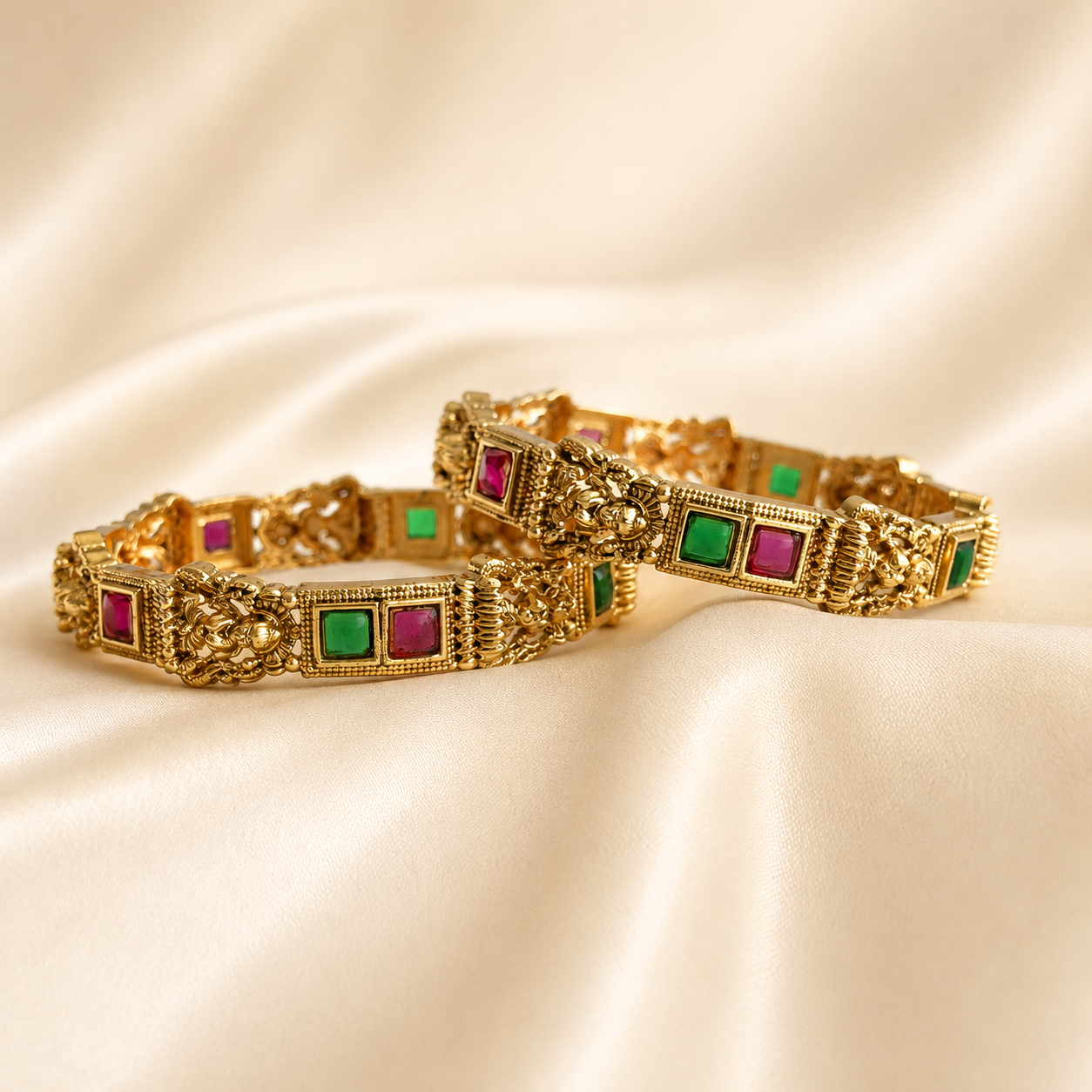 Lakshmi Temple Bangles – Ruby & Emerald