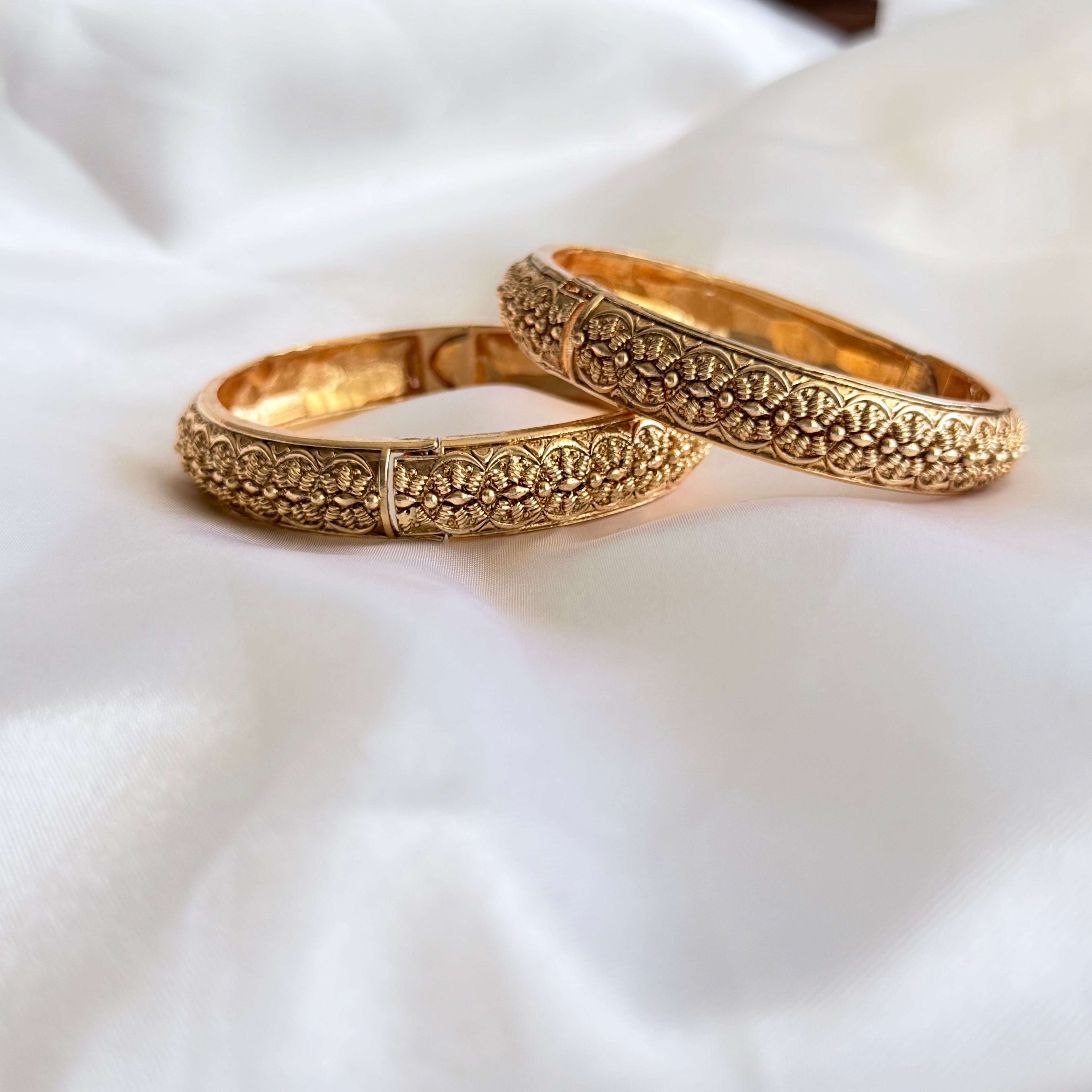 Antique Gold Carved Floral Bangle