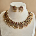Antique Elephant Temple Necklace Set with Pearl Drops
