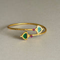 Gold Palakka Bangle with Enamel & Ruby Crystals
