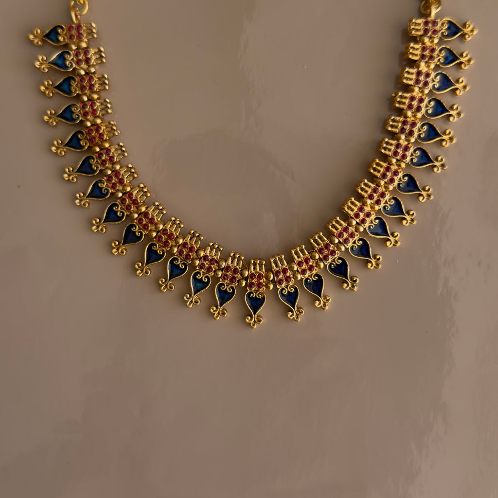 Blue Enamel Kemp Ruby Temple Necklace & Earrings Set