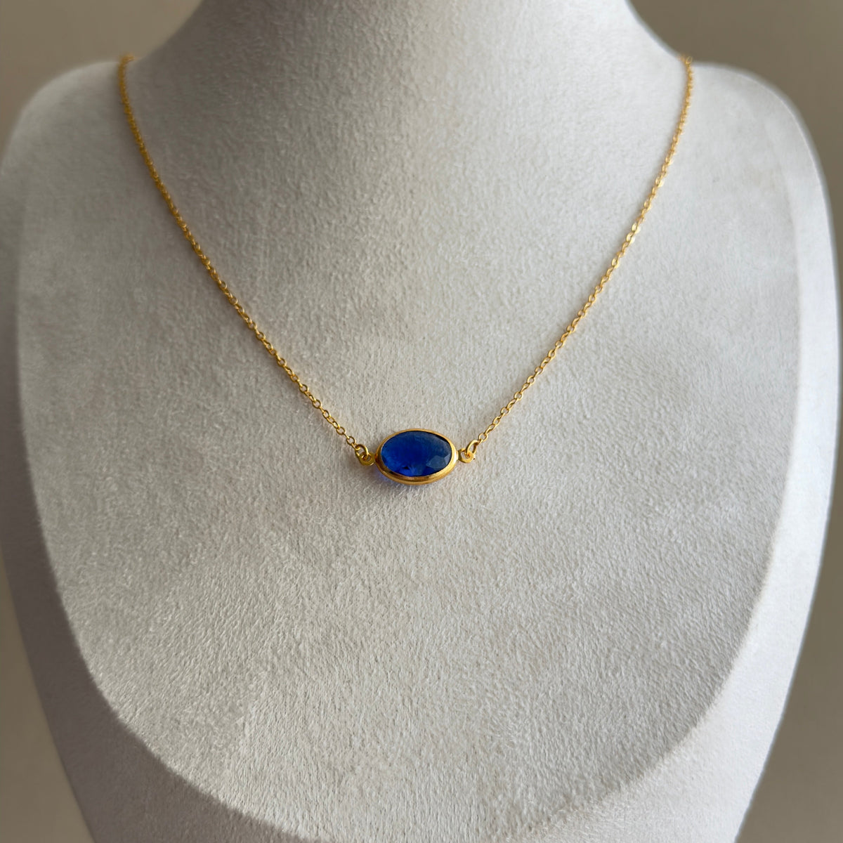 Sapphire Blue Oval Solitaire Pendant Necklace