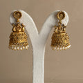Antique Gold Temple Jhumka Earrings with Pearl Drops