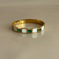 Gold Mother of Pearl & Emerald Clip-On Bracelet