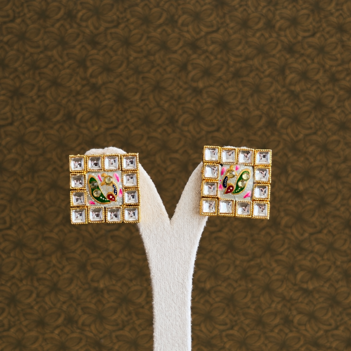Grey beaded kundan choker with peacock meenakari pendant