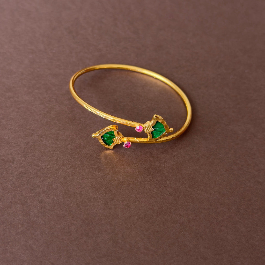 Gold Palakka Bangle with Enamel & Ruby Crystals