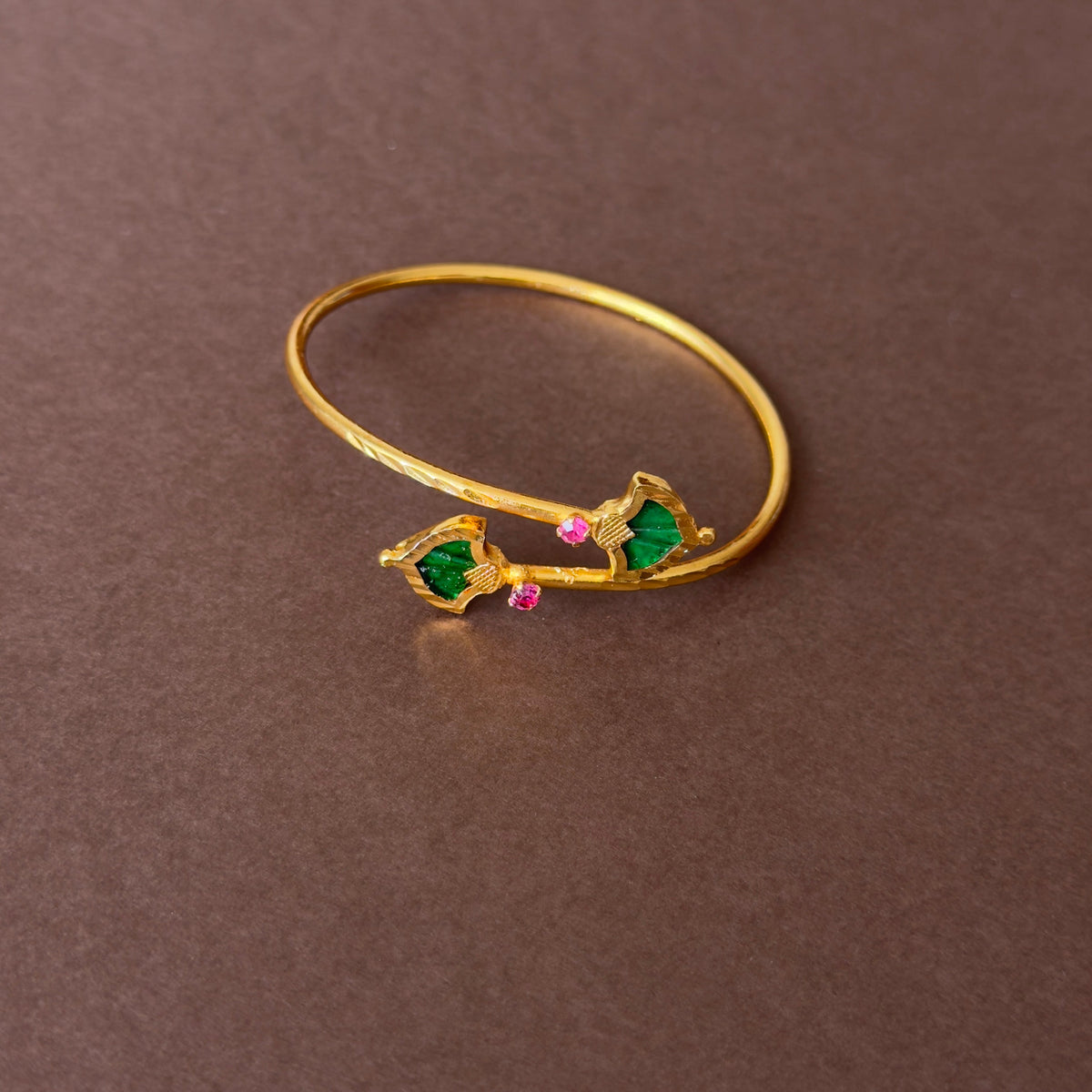 Gold Palakka Bangle with Enamel & Ruby Crystals