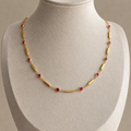 Gold Ruby Red CZ Station Chain Necklace