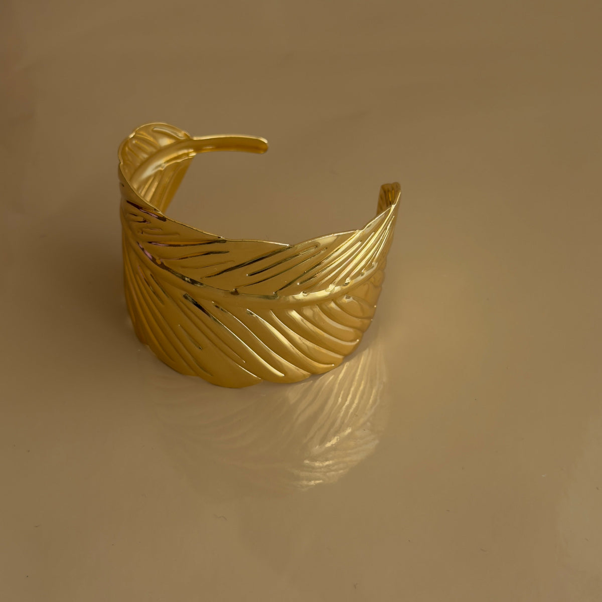 Gold Feather Cuff Bangle