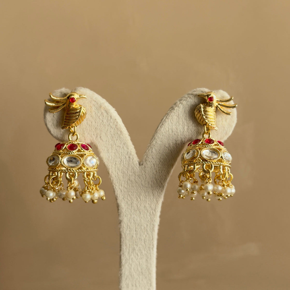 Parrot Motif Kundan Jhumka Earrings