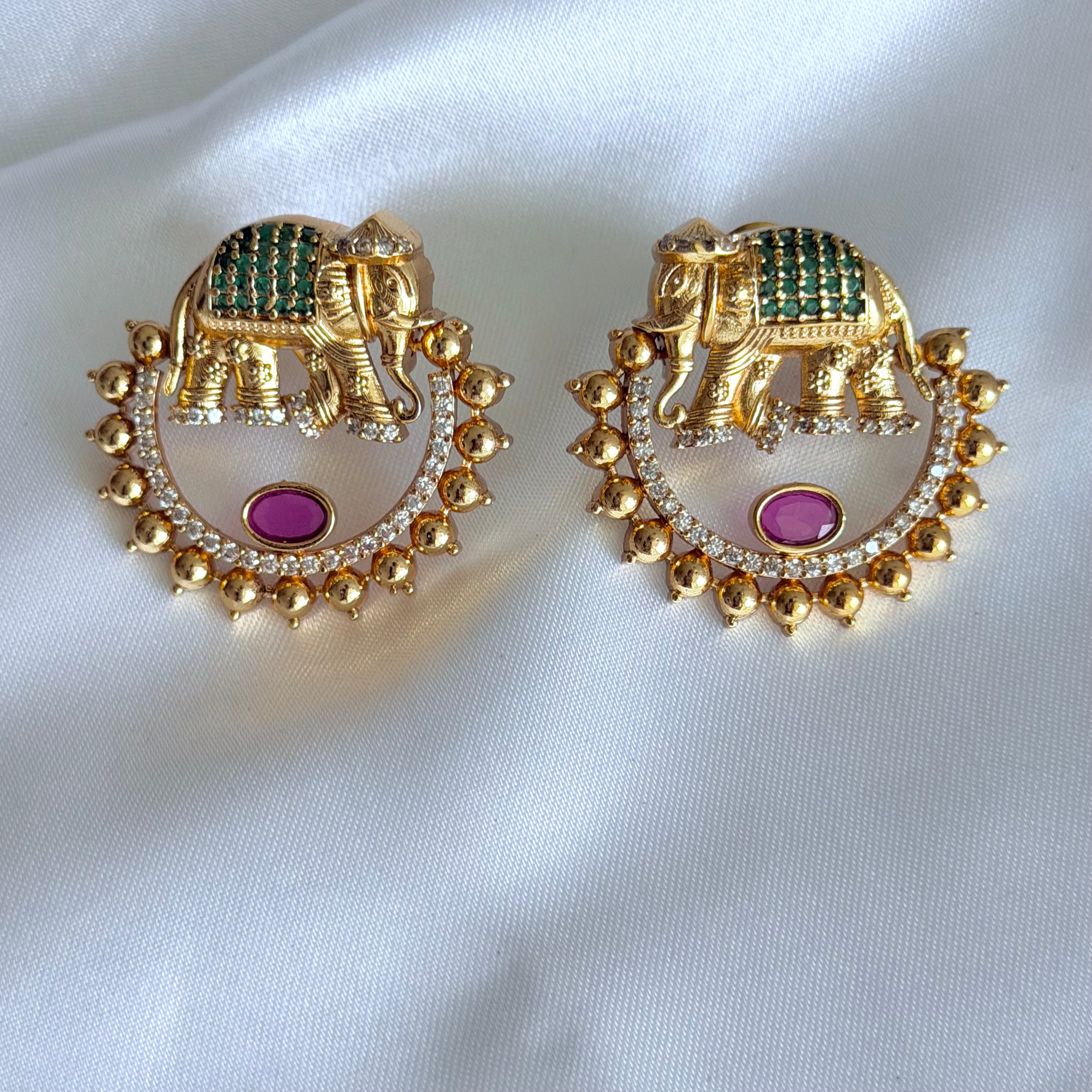 Temple Elephant Chandbali Earrings