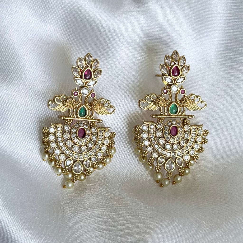 Temple Peacock Chandbali Earrings