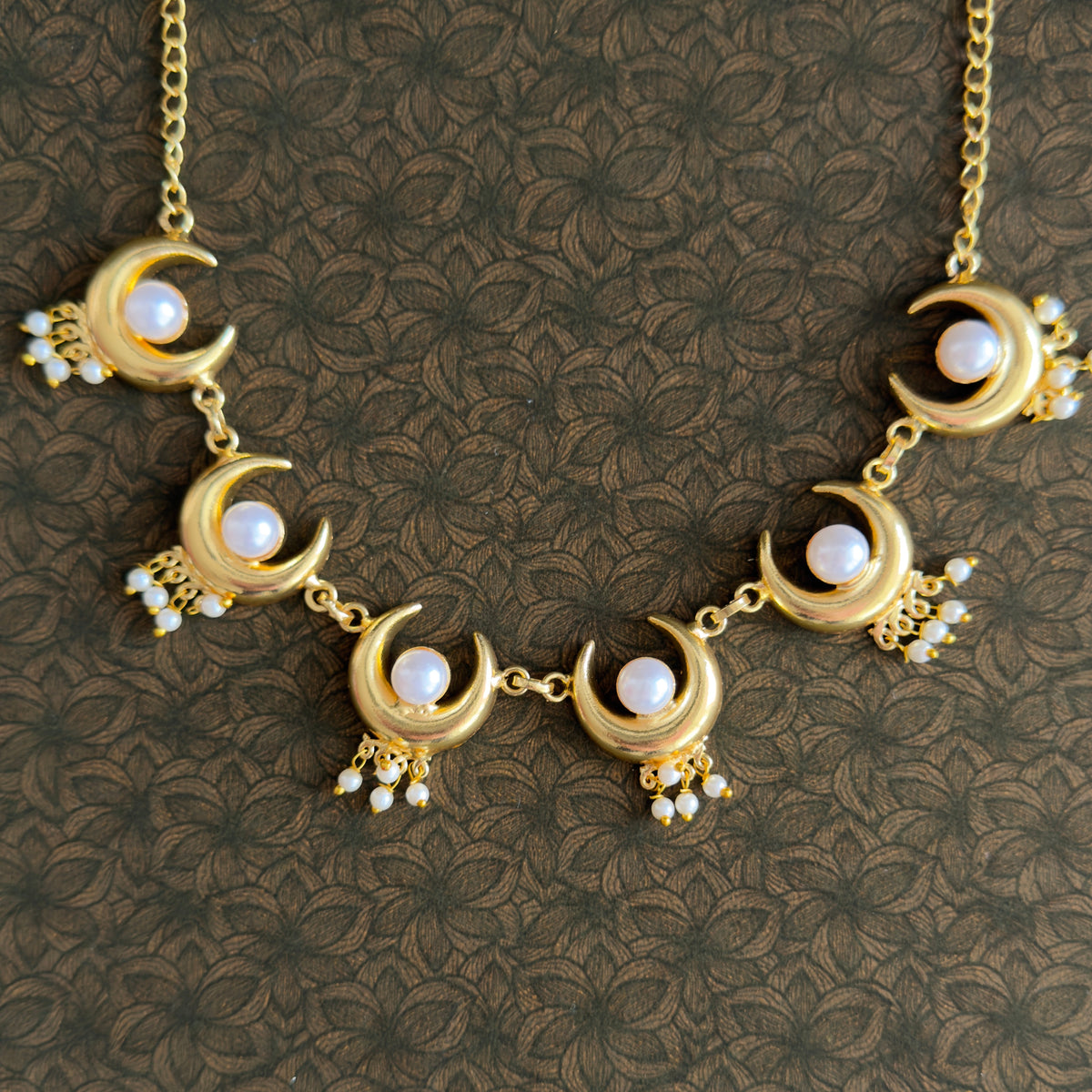 Crescent Moon Pearl Necklace & Earrings Set