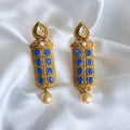 Royal Blue Kundan Rectangular Drop Earrings