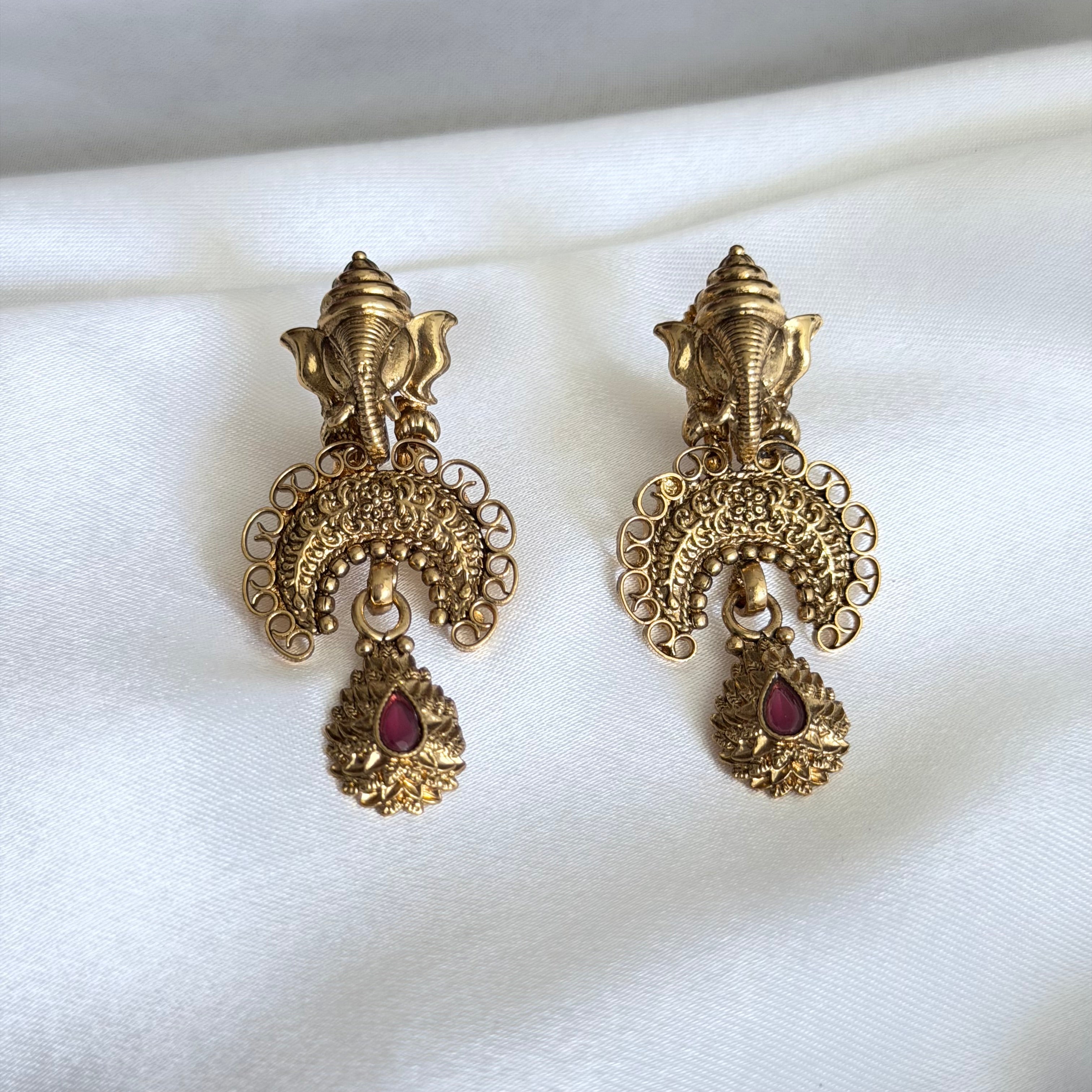 Ganesha Temple Drop Earrings