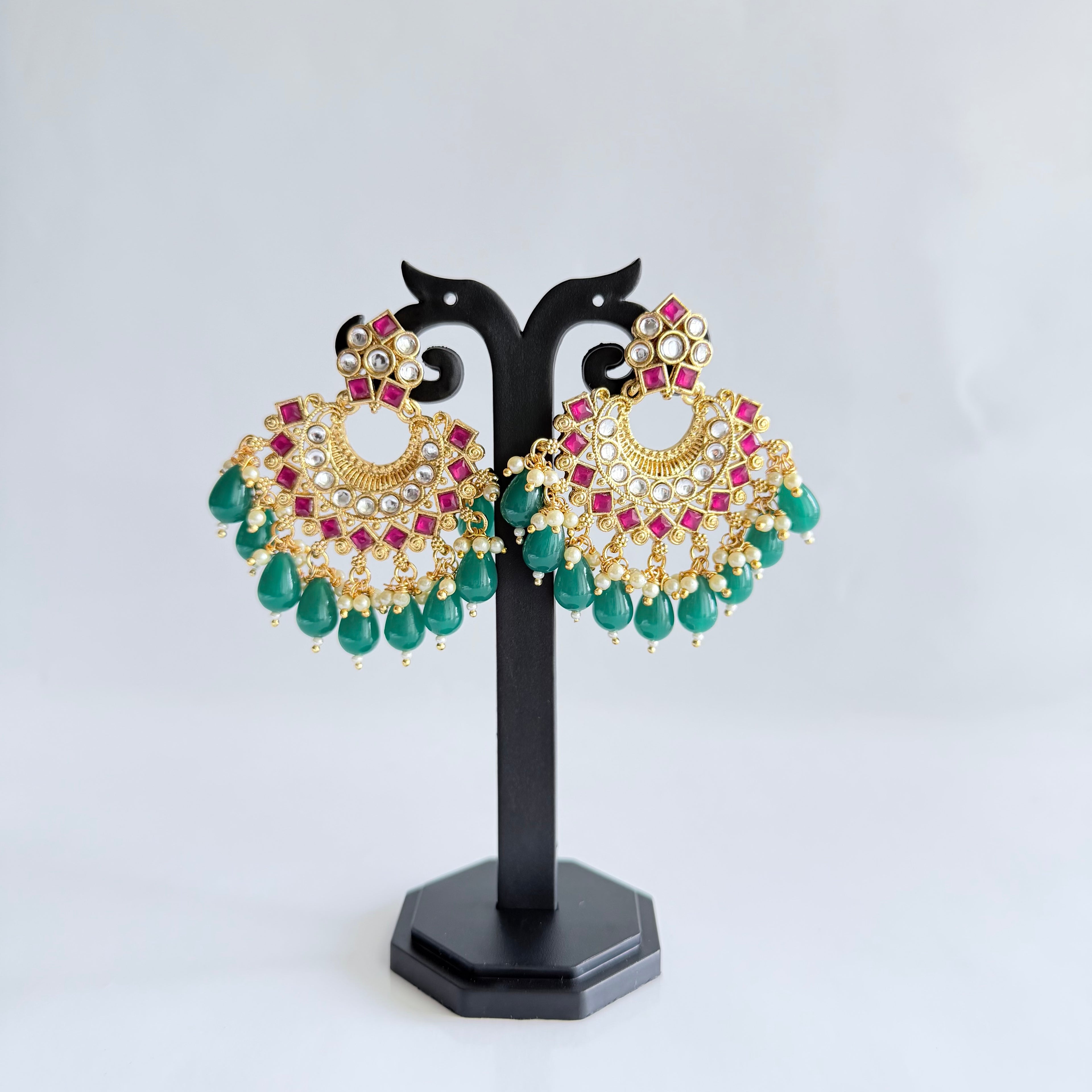 Ruby Green Chandbali Earrings