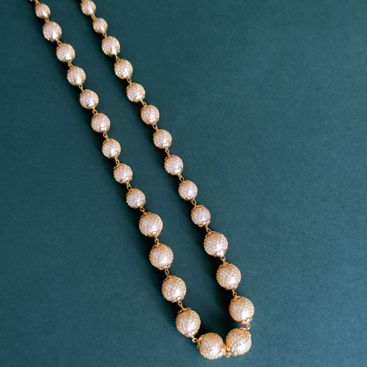 Gold Net Cage Pearl Bead Necklace