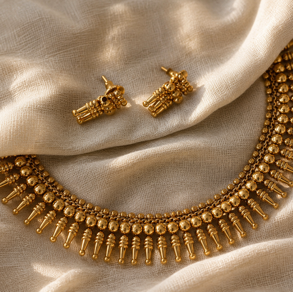Kerala Traditional Mulla Mottu Necklace and Earrings