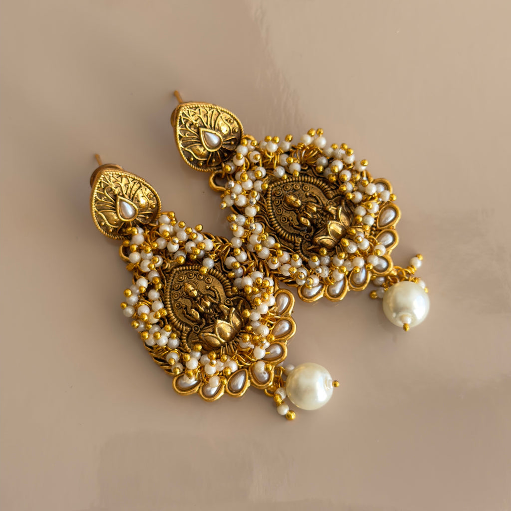 Lakshmi Temple Pearl Drop Earrings