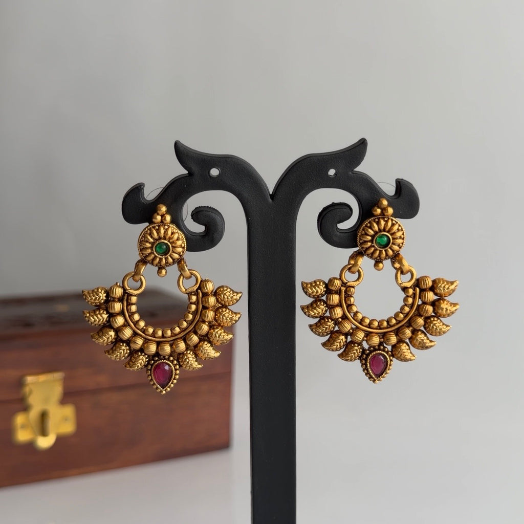 Antique Gold Temple Necklace & Chandbali Earrings Set