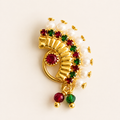 Ruby Emerald Pearl Maharashtrian Nath with Bead Drops