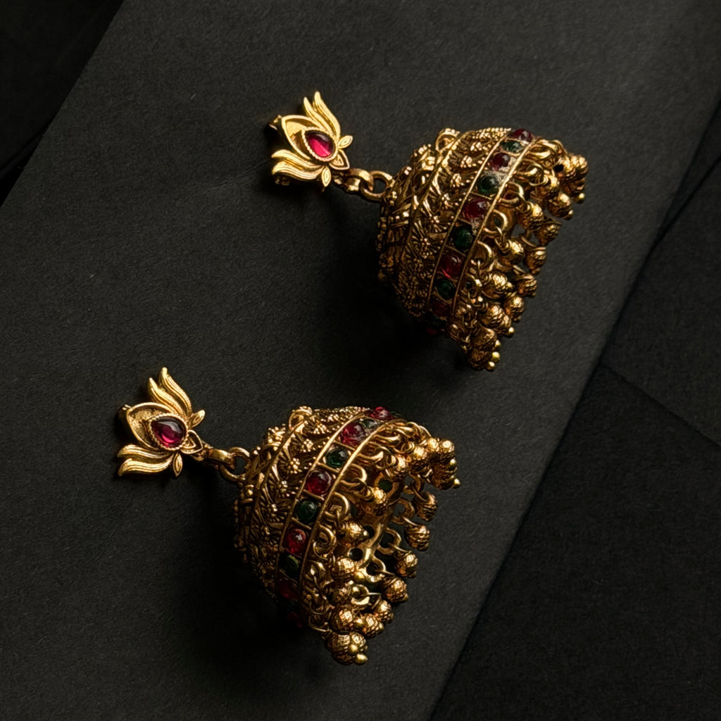 Ruby and Green Kemp Jhumka
