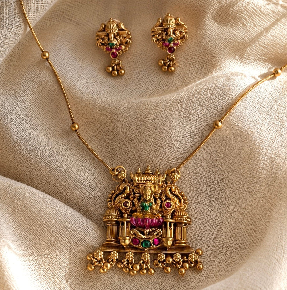 Lakshmi Temple Necklace & Earrings Set