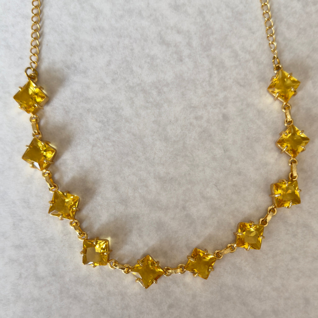 Yellow Crystal Square Jewellery Set