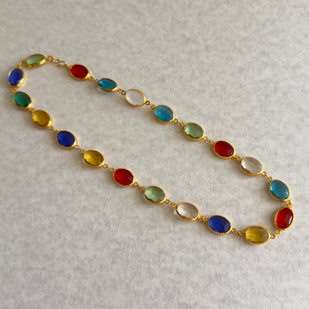 Multicolour Oval Stone Bezel Necklace