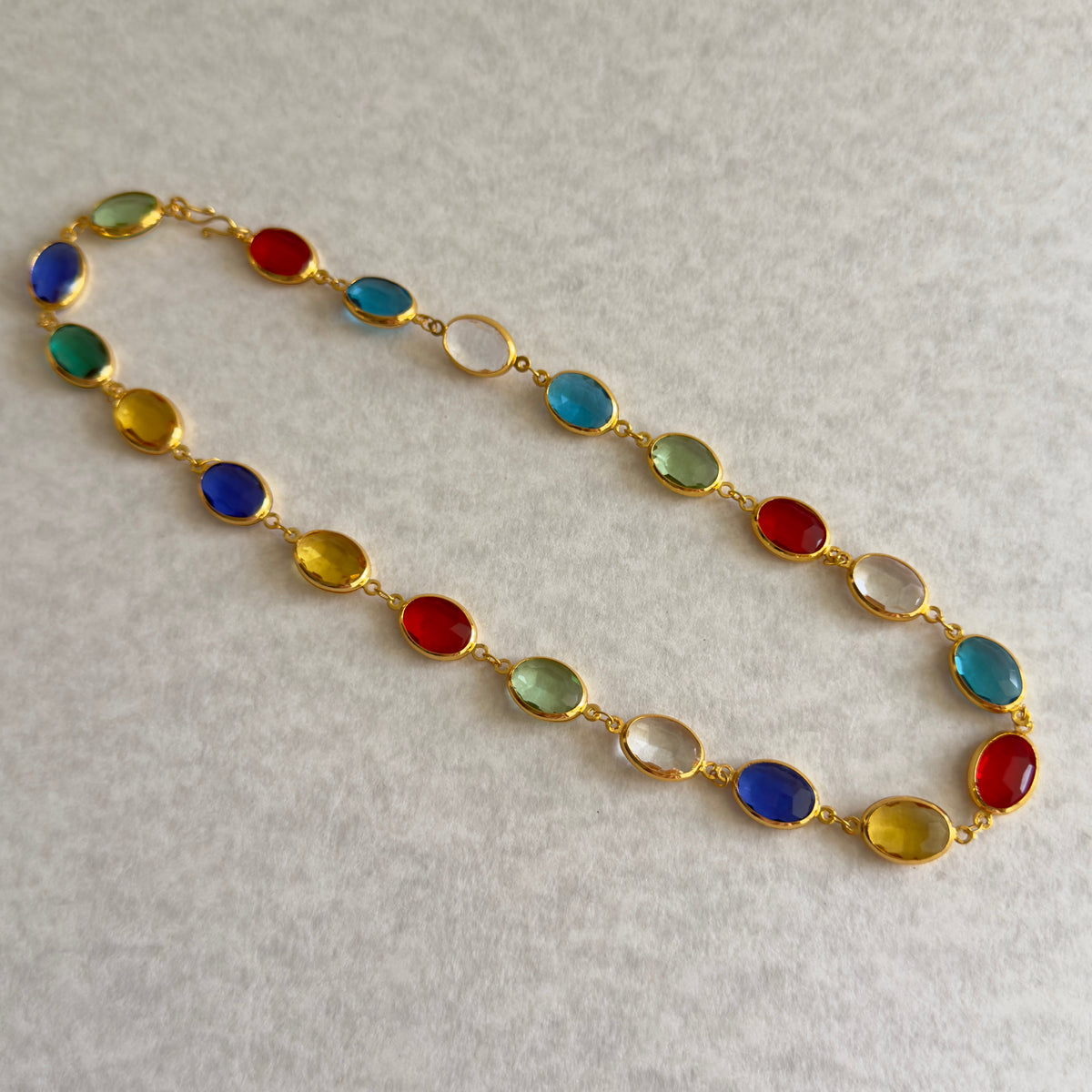 Multicolour Oval Stone Bezel Necklace