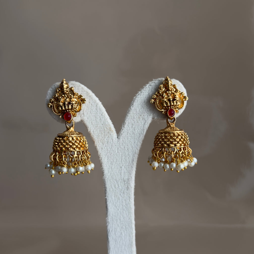 Lakshmi Nakshi Choker Necklace & Jhumka Earrings Set with Pearl Drops