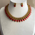 Red Kemp Tulip Temple Necklace & Earrings Set