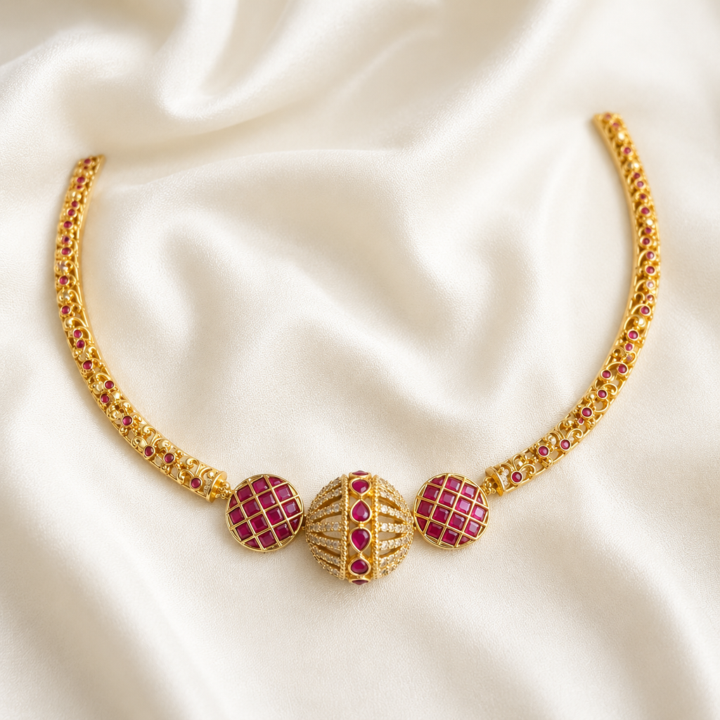 Ruby Grid Ball Necklace Set