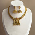 Antique Gold Lakshmi Temple Necklace Set with Jhumka Earrings