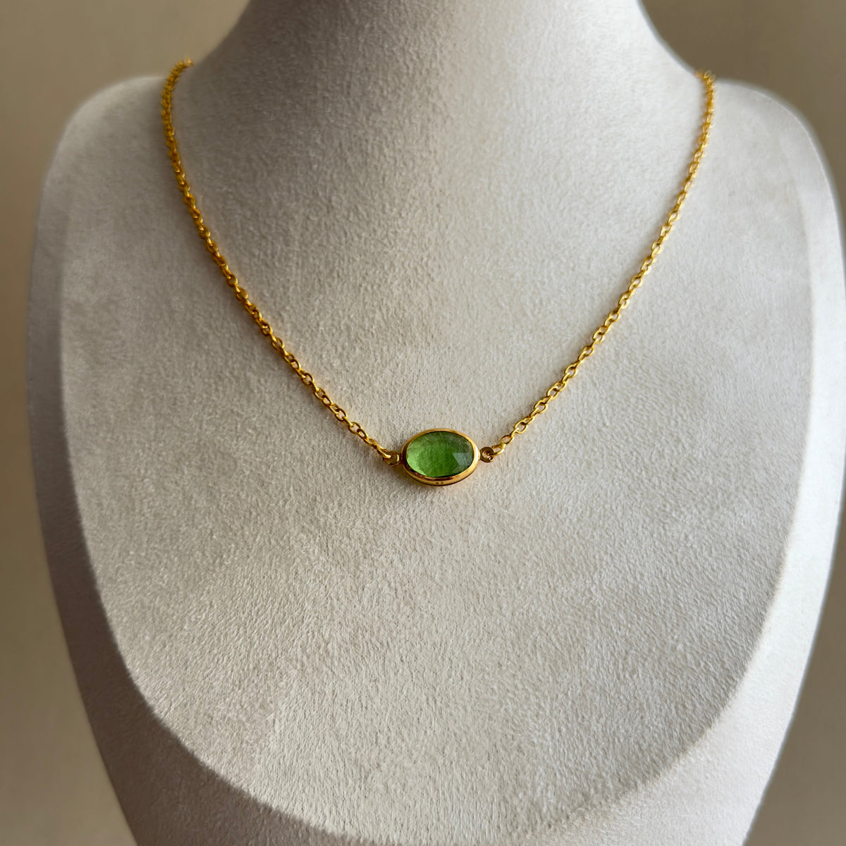 Peridot Green Oval Solitaire Pendant Necklace