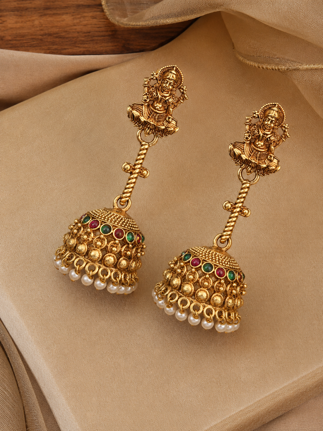 Lakshmi Motif Long Neck Jhumka