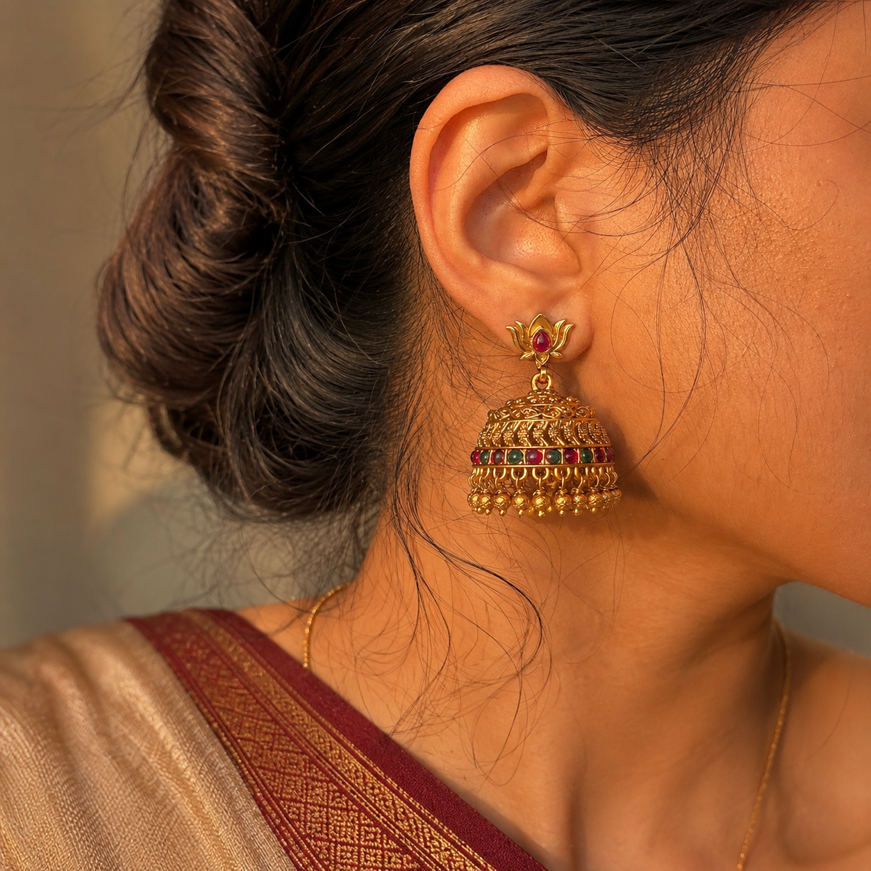 Ruby and Green Kemp Jhumka